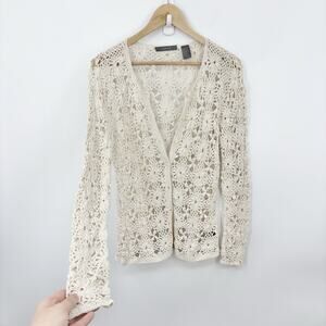 Vintage Y2K Crochet Cardigan Sweater Women Large Cottage Boho Hippie Indie 70s